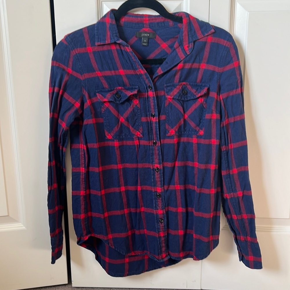 Jcrew blue and red plaid flannel button up